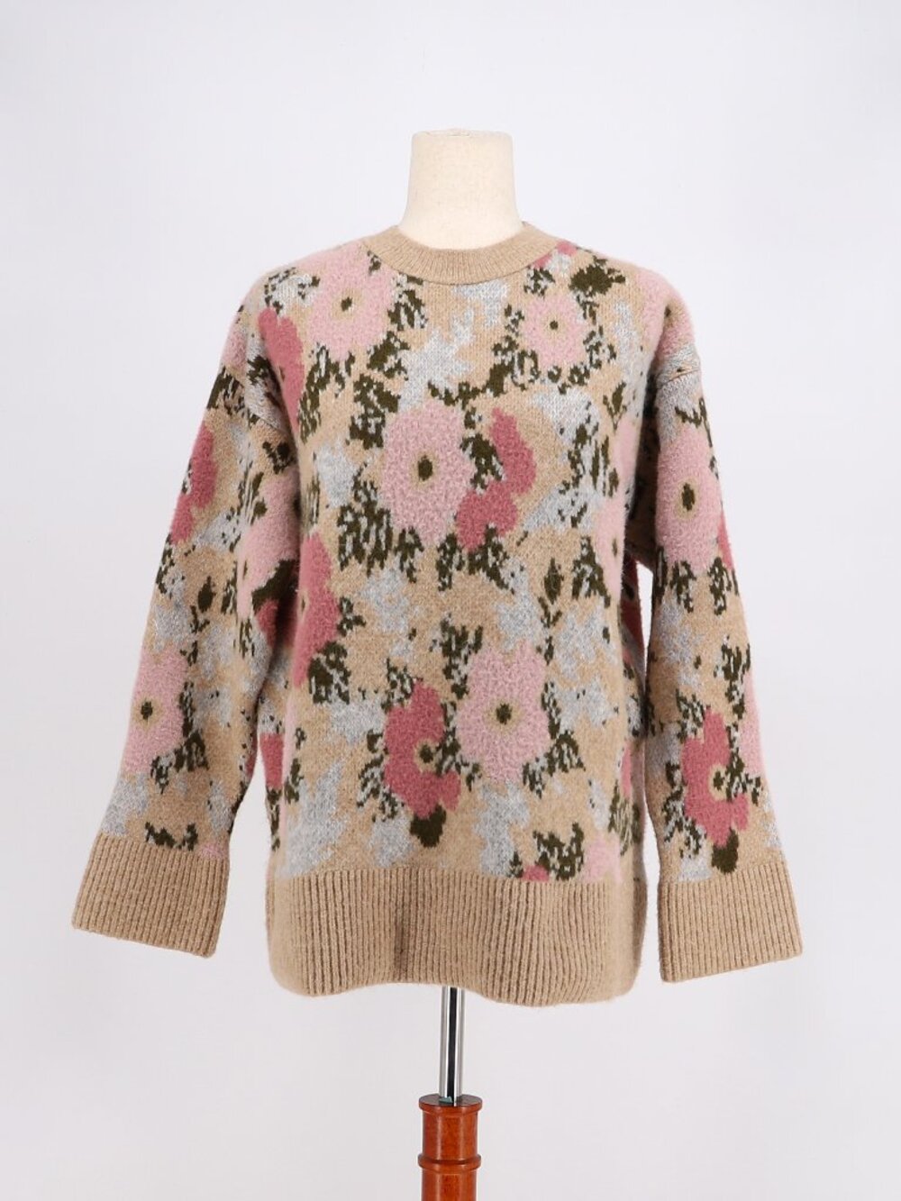 ZARA Oversized Floral Jacquard Knit Sweater Soft Chunky Size S